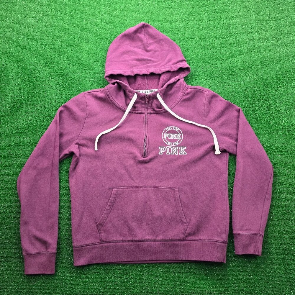PINK Victoria's Secret Hoodie Womens‎ Large Maroon Sweatshirt Pullover 1/4 Zip